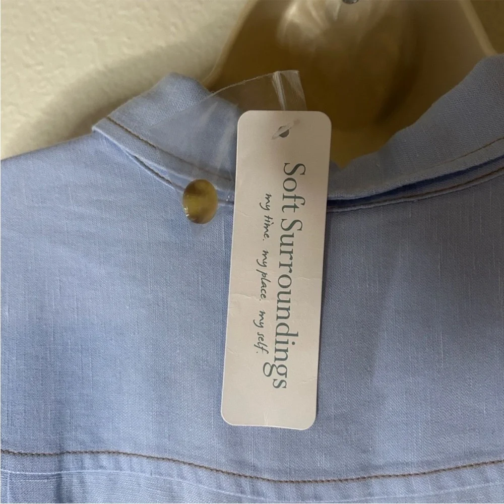 Soft Surroundings NWT Blue Midi Dress with Puff Sleeves and Pleats - Picture 5 of 10